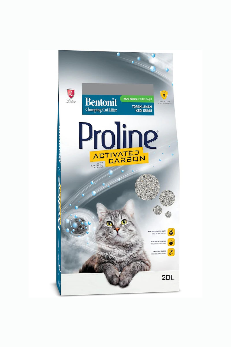 Proline Aktif Karbonlu Topaklaşan Bentonit Kedi Kumu 20 L
