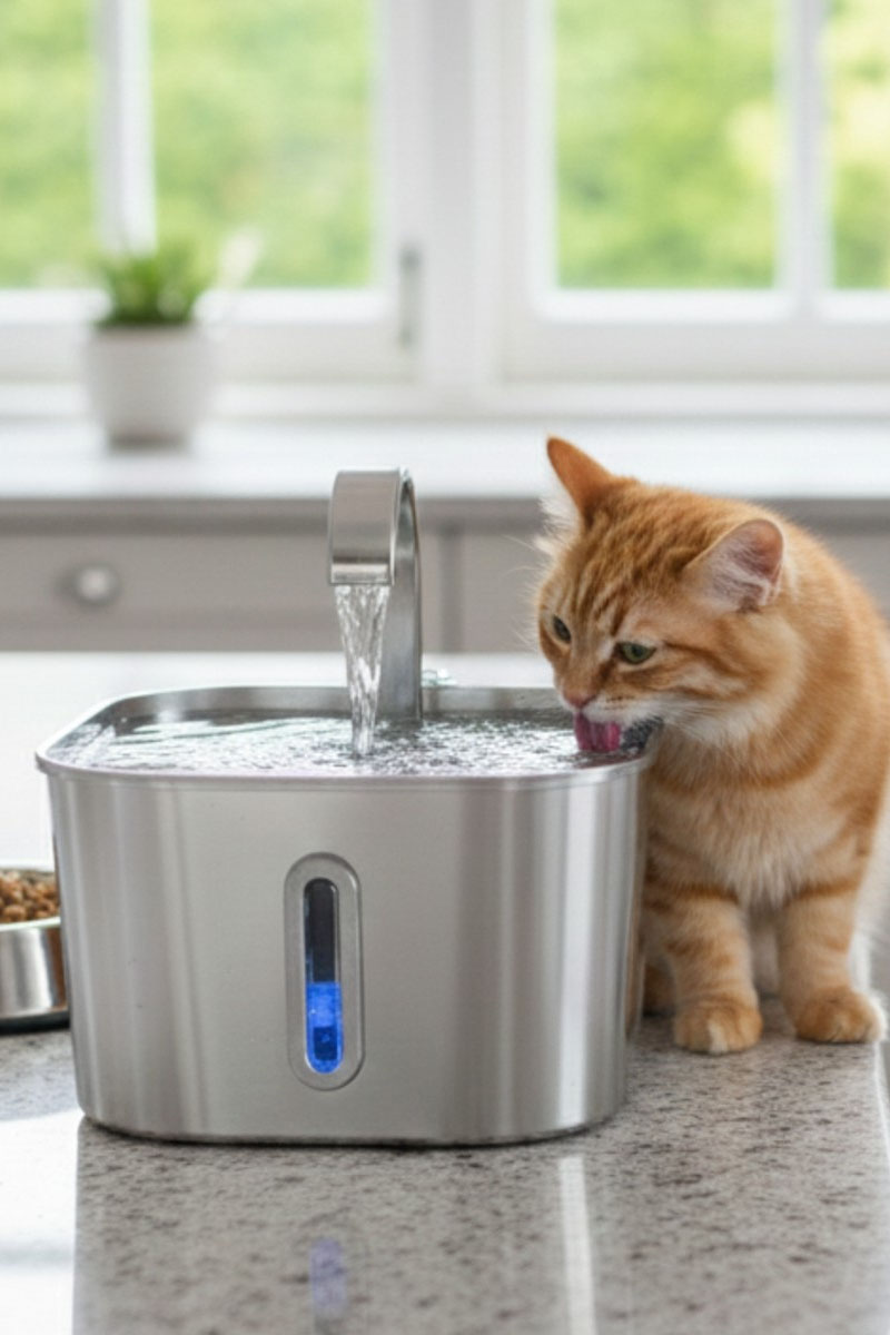 Göstergeli Paslanmaz Çelik Kedi Köpek Için Su Pınarı Su Çeşmesi Su Sebili B20 2.2 L