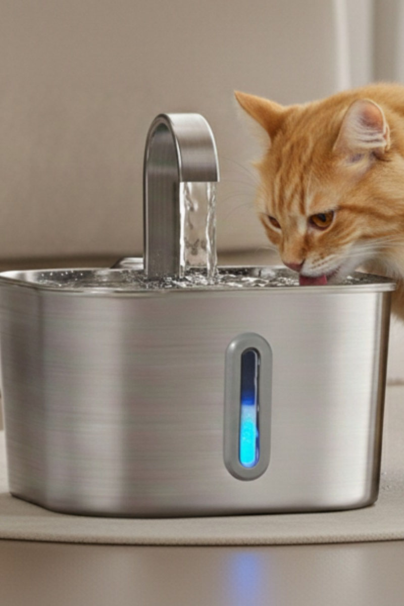 Göstergeli Paslanmaz Çelik Kedi Köpek Için Su Pınarı Su Çeşmesi Su Sebili B20 2.2 L